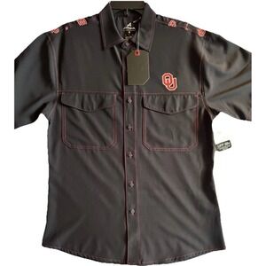 Antigua Men's Small Black Button Up Oklahoma Sooners Polyester Blend Shirt (F3)